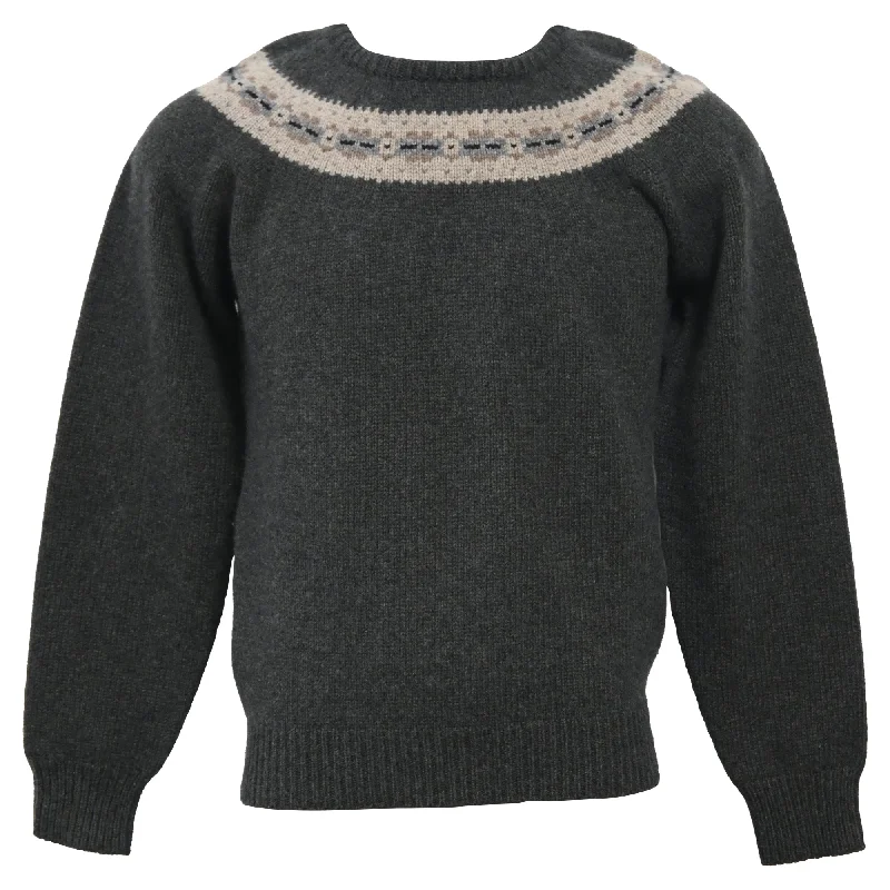 Men's lightweight sweater-Jil Sander Knitted Chest Pattern Detail Crewneck Sweater in Grey Wool