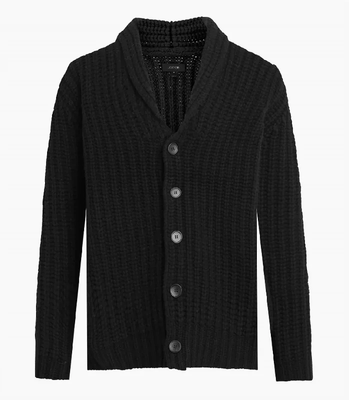 Men's sleep sweater-Shawl Cardigan In Black