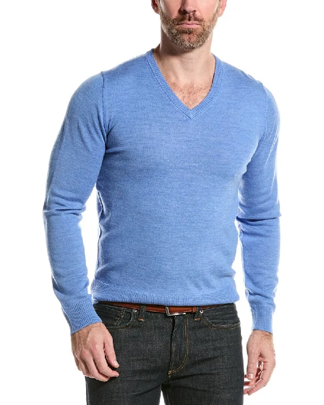 Men's insulated sweater-Mette mens  Merino Wool V-Neck Sweater, m, Blue