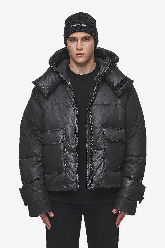 Men's tech-fabric jacket-Garrick Vintage Oversized Puffer Jacket Black