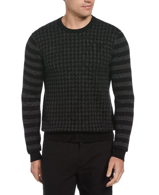 Men's fleece sweater-Mix Pattern Crew Neck Sweater