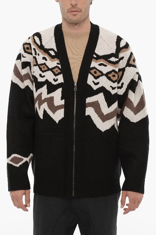 Men's angora sweater-Neil Barrett Wool Cardigan with V-Neck