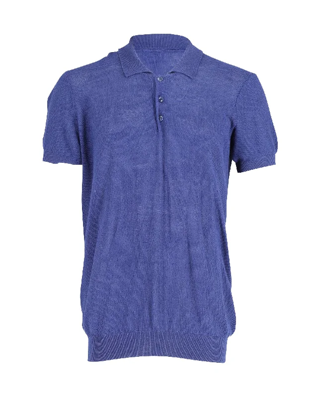 Men's easy-care knitwear-A.P.C. Knitted Polo Shirt in Blue Viscose