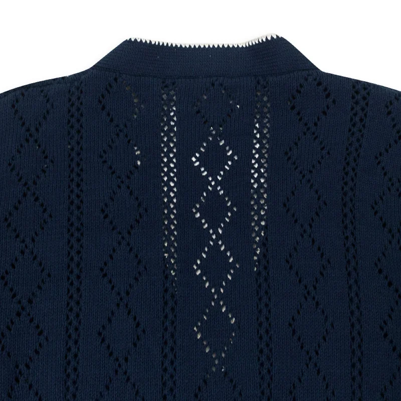 Men's activewear sweater-OPEN KNIT NAVY CARDIGAN