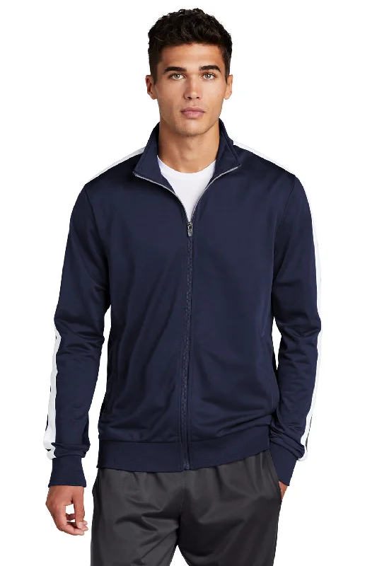 Men's versatile jacket-Sport-Tek Mens Full Zip Track Jacket - True Navy Blue/White