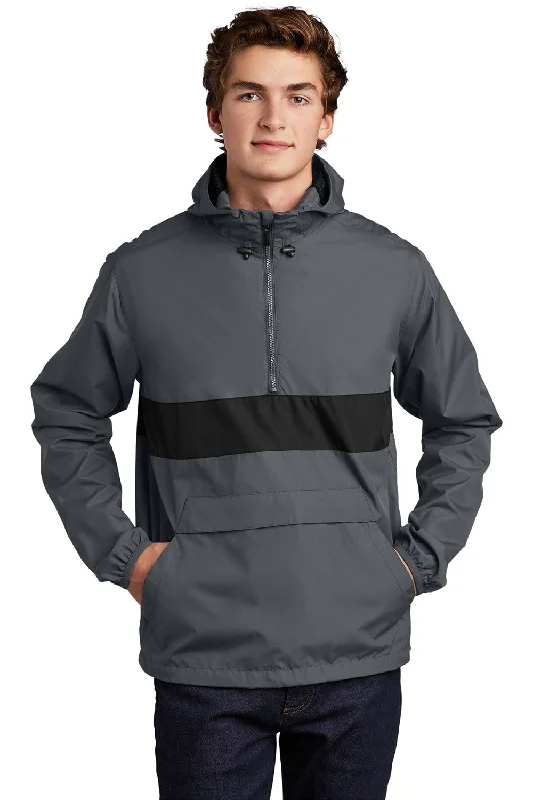 Men's lightweight jacket-Sport-Tek Mens Hooded 1/4 Zip Jacket - Graphite Grey/Black