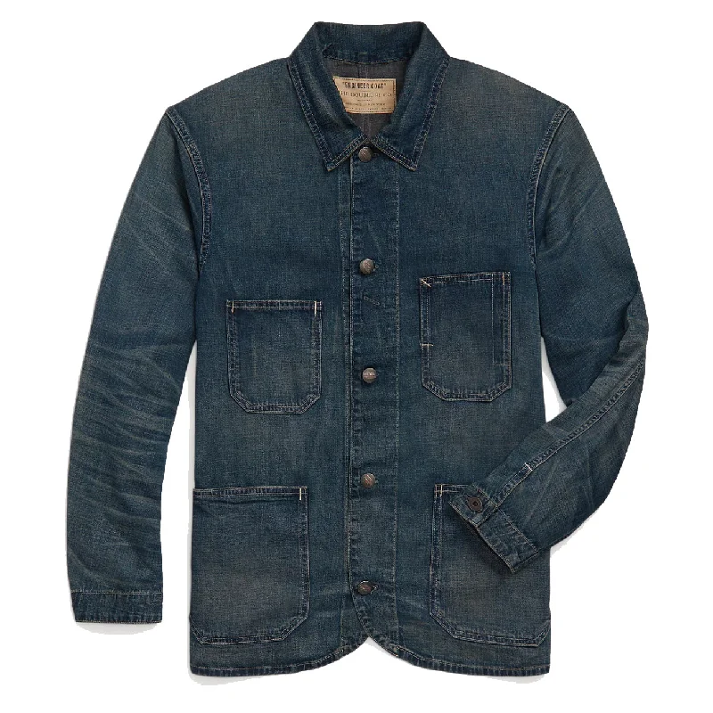 Men's summer jacket-RRL by Ralph Lauren Cotton-Linen Denim Engineer Jacket Torrington Wash