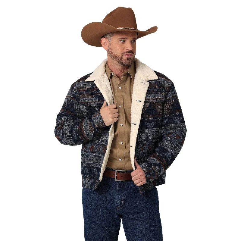 Men's weather-resistant jacket-Wrangler Men's Jacquard Sherpa Lined Jacket