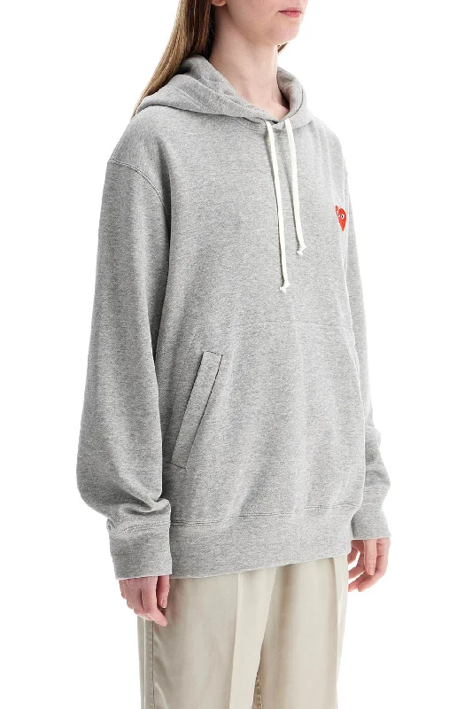 Men's modern sweatshirt-Comme Des Garcons Play Unisex Light Grey Cotton Hoodie With Red Heart