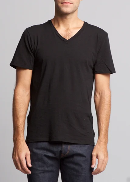 Men's summer fit t-shirt-Brooklyn Denim Co. Organic Cotton V-Neck Tee - Black