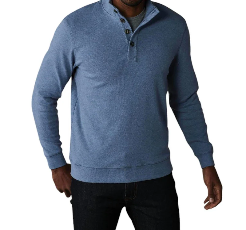 Men's loungewear sweater-Puremeso Button Popover Sweater In Slate Blue