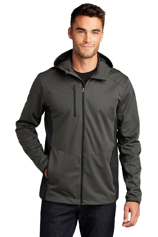 Men's relaxed fit jacket-Port Authority Mens Active Wind & Water Resistant Full Zip Hooded Jacket - Steel Grey/Deep Black