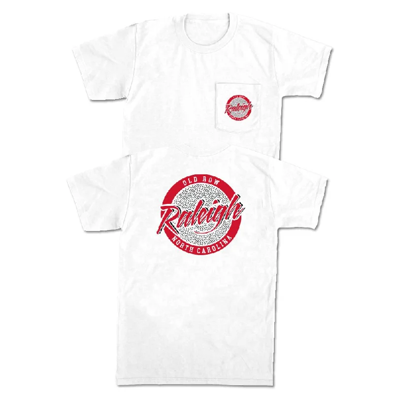 Men's modern casual t-shirt-Raleigh, North Carolina Circle Logo Pocket Tee