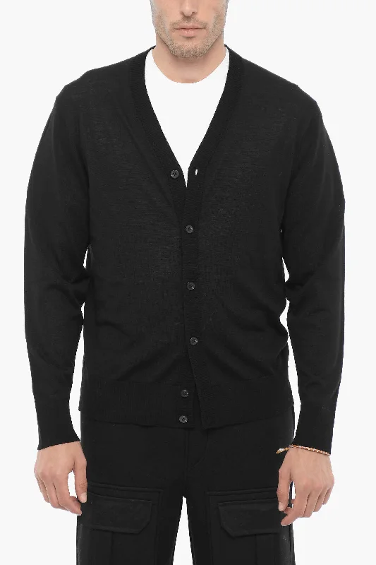 Men's linen sweater-Neil Barrett V-Neck Slim Fit Wool Cardigan