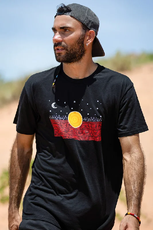 Men's premium fabric t-shirt-The Night Sky Flag Black Cotton Crew Neck Unisex T-Shirt