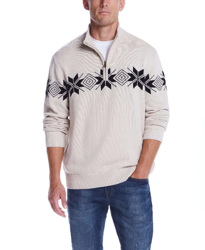 Men's easy-care sweater-Snowflake Quarter Zip Sweater In Beige