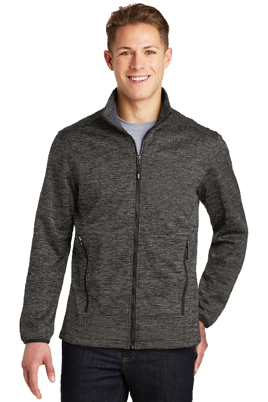 Men's summer jacket-Sport-Tek Mens Electric Heather Water Resistant Full Zip Jacket - Grey Black Electric - Closeout