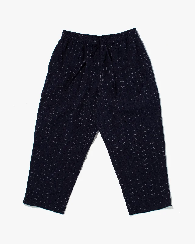 Men's summer gym pants-Kiriko x TOK, Cropped Drawstring Pants, Indigo Shijira Shima