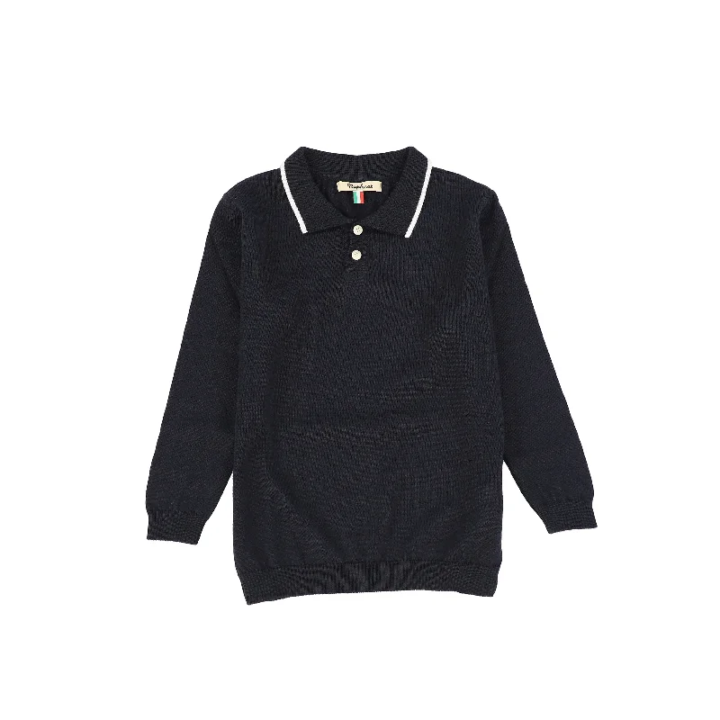 Men's adventure-ready office polo shirt-NUPKEET NAVY TRIM POLO SWEATER [FINAL SALE]