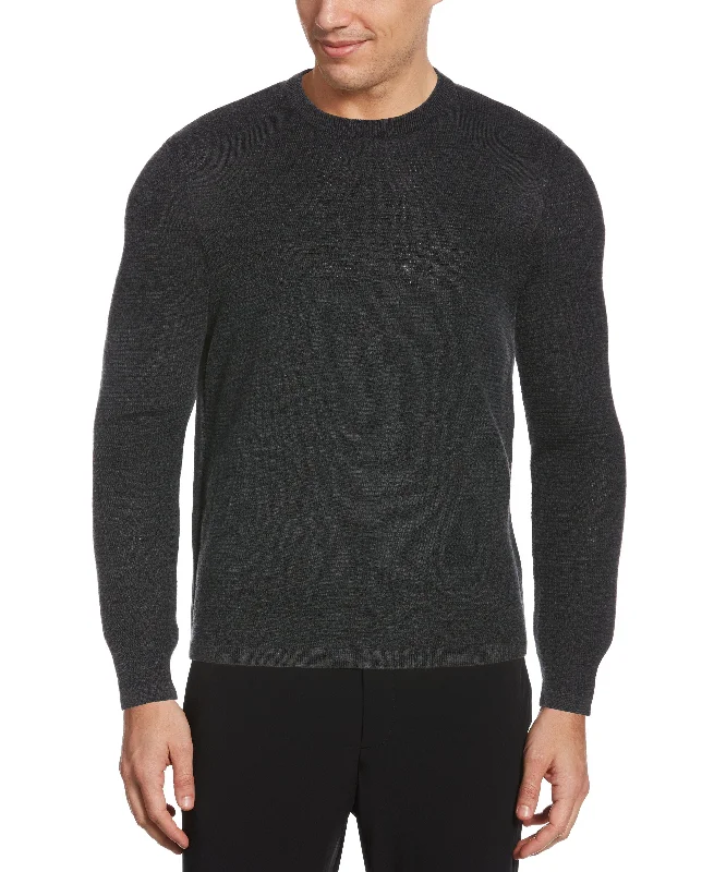 Men's retro knit-Textured Merino Wool Blend Crew Neck Sweater