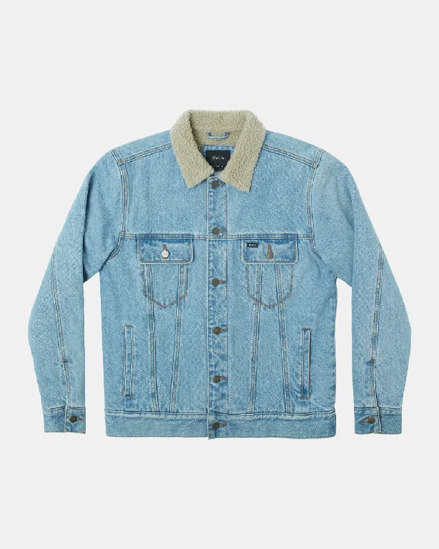 Men's tech-inspired jacket-Waylon Denim Trucker Jacket - Bleached Indigo