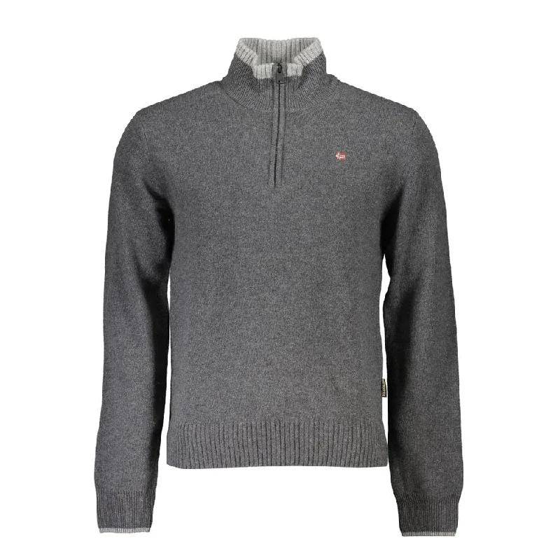 Men's travel knitwear-Napapijri Elegant  Half Zip Sweater with Bold Men's Accents