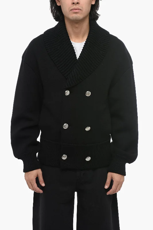 Men's knitwear-Alexander McQueen Double-breasted Neoprene Cardigan with Back Embroidery