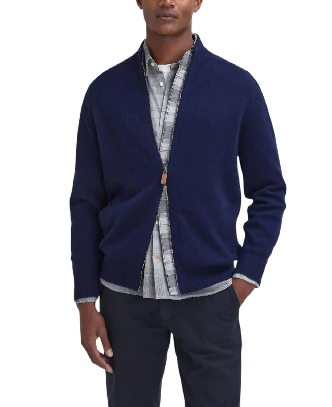 Men's insulated sweater-Talder Zip Knitted Cardigan In Navy