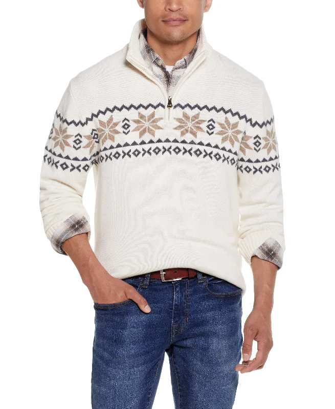 Men's essential sweater-Snowflake Quarter Zip Sweater In Ivory