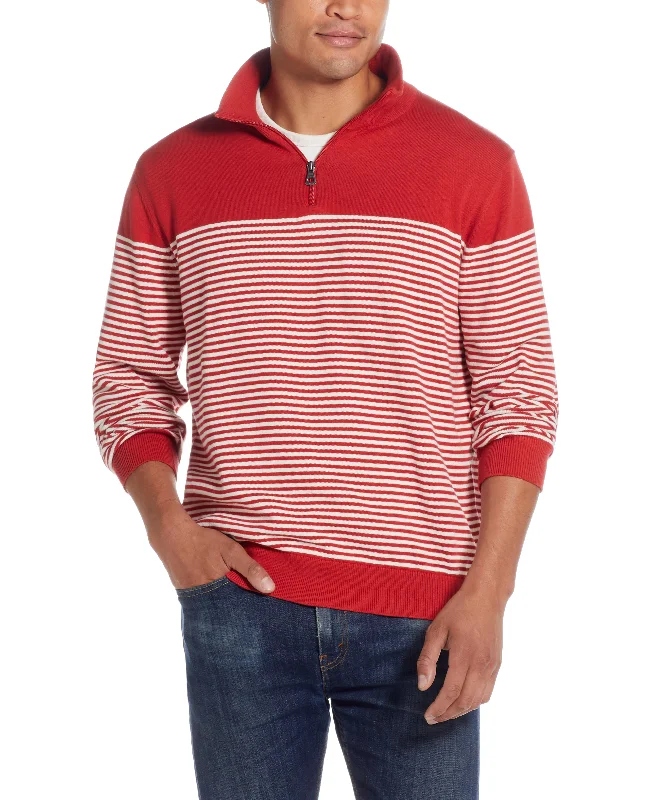 Men's winter sweater-Striped 1/4 Zip Sweater In Tangerine