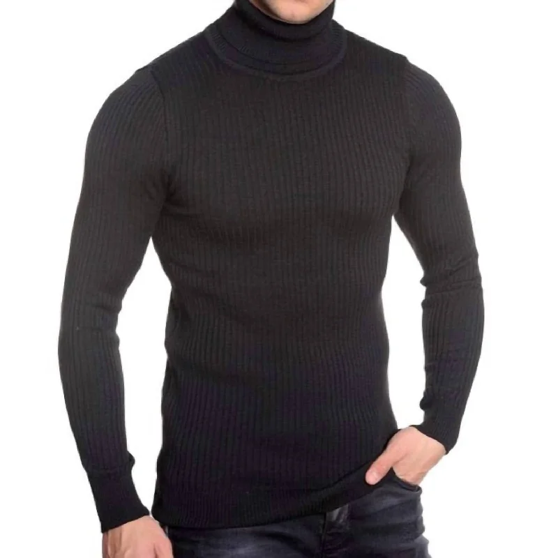 Men's football sweater-Men's Turtleneck Sweater In Black