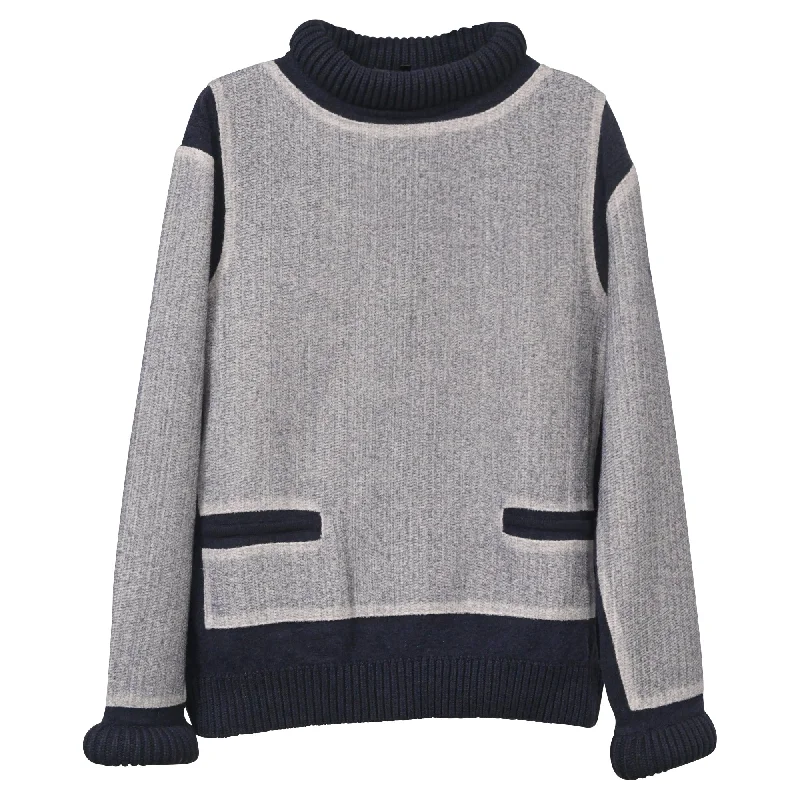 Men's lightweight sweater-Chanel Two-Tone Turtleneck Sweater in Blue Wool