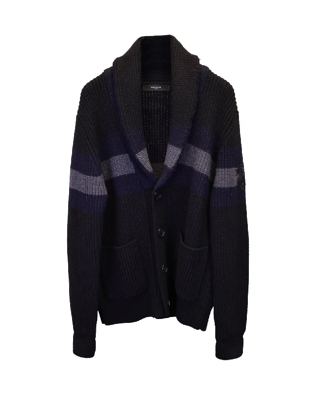 Men's adventure knit-Givenchy Shawl-Collar Striped Cardigan in Black Wool