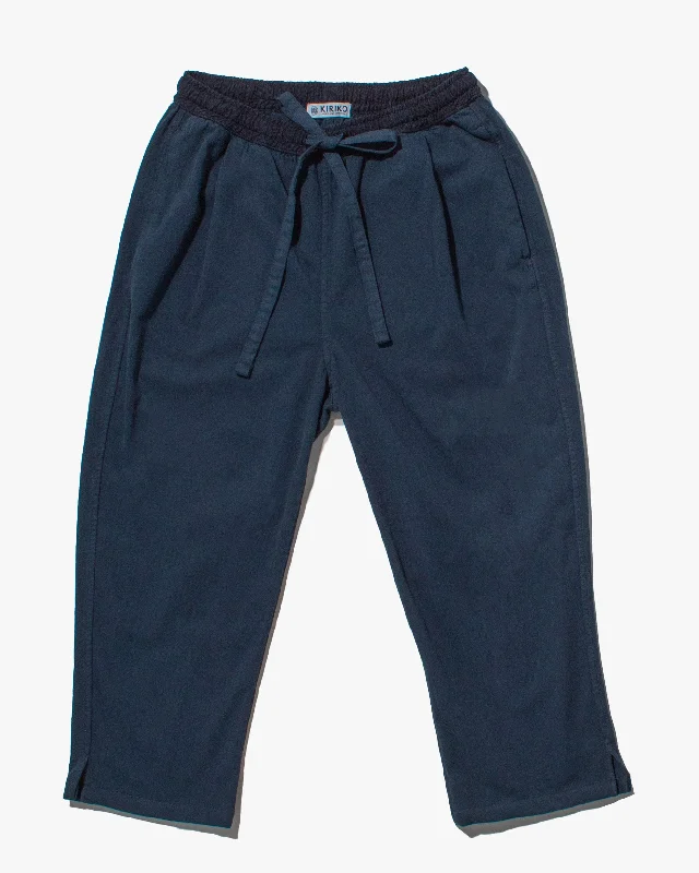 Men's gym-ready lounge pants-Kiriko Original Pants, Raku, Navy Nami, Cropped