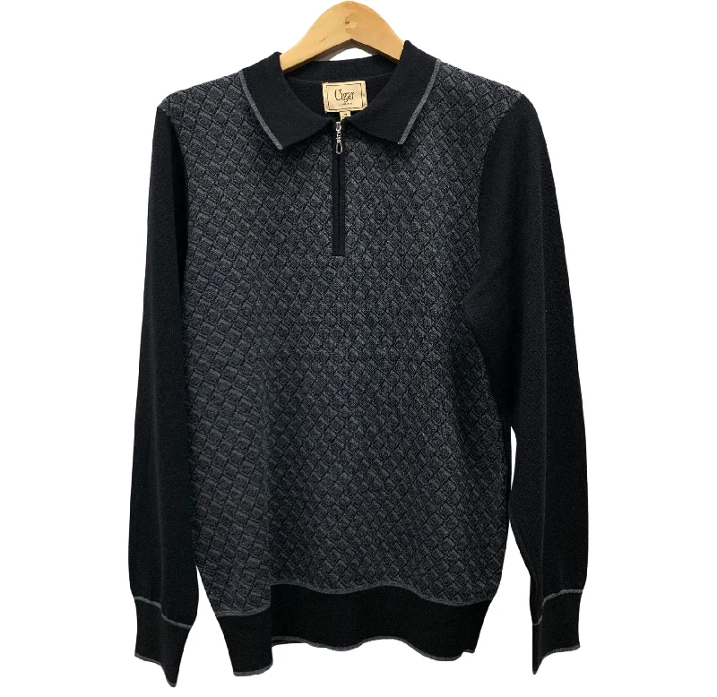 Men's modern sweater-Bergamo Elegant P-312 Sweater - Black