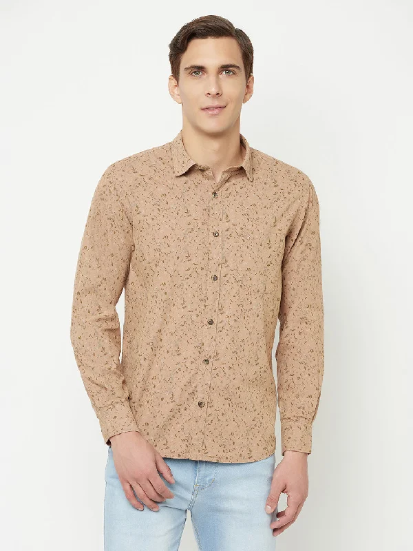 Men's sporty office wear shirt-Men's Khaki Casual Ditsy Print Full Sleeve Shirt