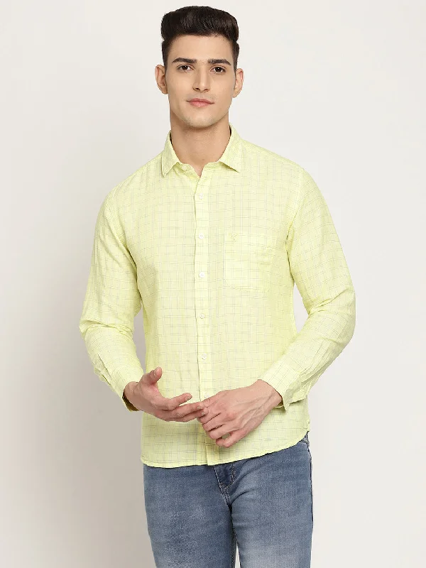 Men's durable athletic shirt-Men's Lemon Yellow Casual Small Checks Full Sleeve Shirt