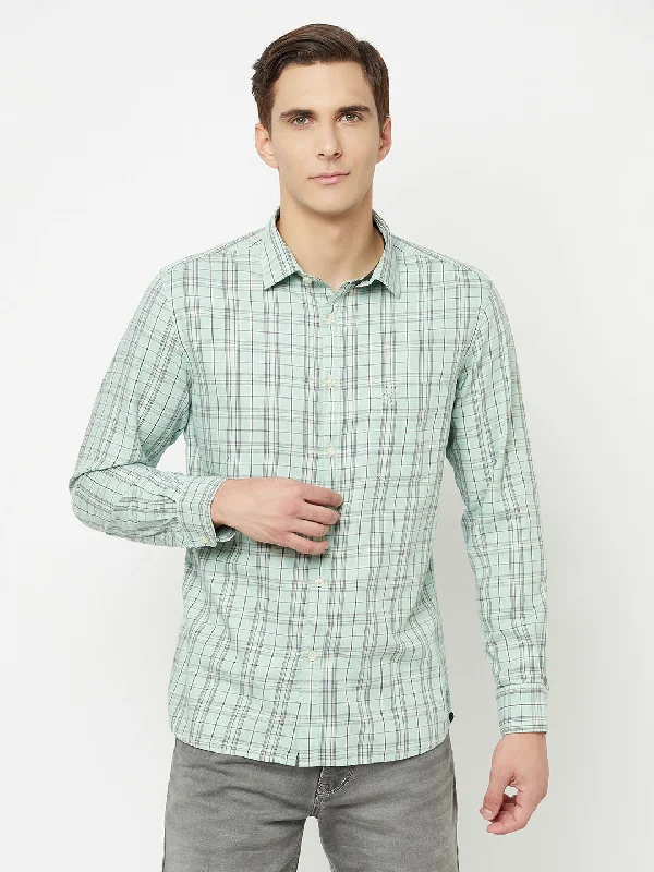 Men's summer casual wear shirt-Men's Light Green Casual Medium Checks Full Sleeve Shirt