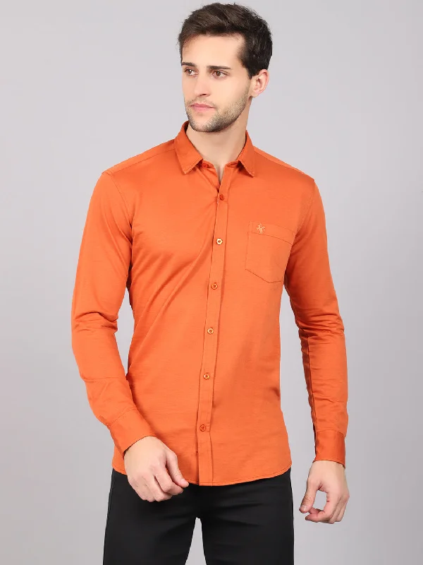 Men's comfortable dress wear shirt-Men's Rust Casual Knit Jersey Full Sleeve Shirt