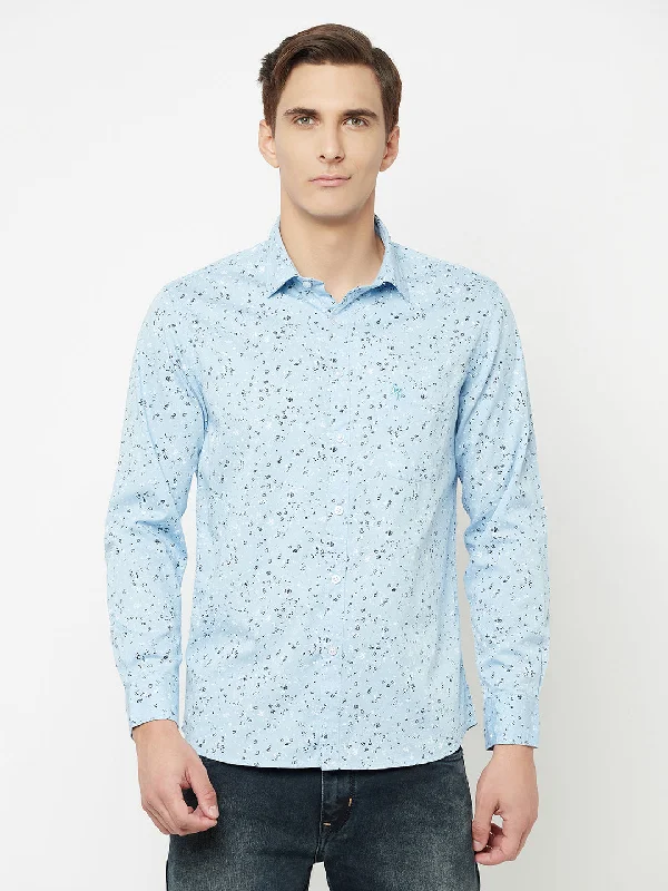 Men's relaxed fit gym wear shirt-Men's Sky Blue Casual Abstract Print Full Sleeve Shirt