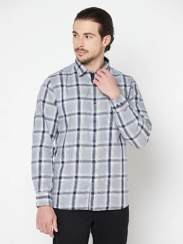 Men's ultra-comfortable dress wear shirt-Men's Grey Casual Big Checks Full Sleeve Shirt