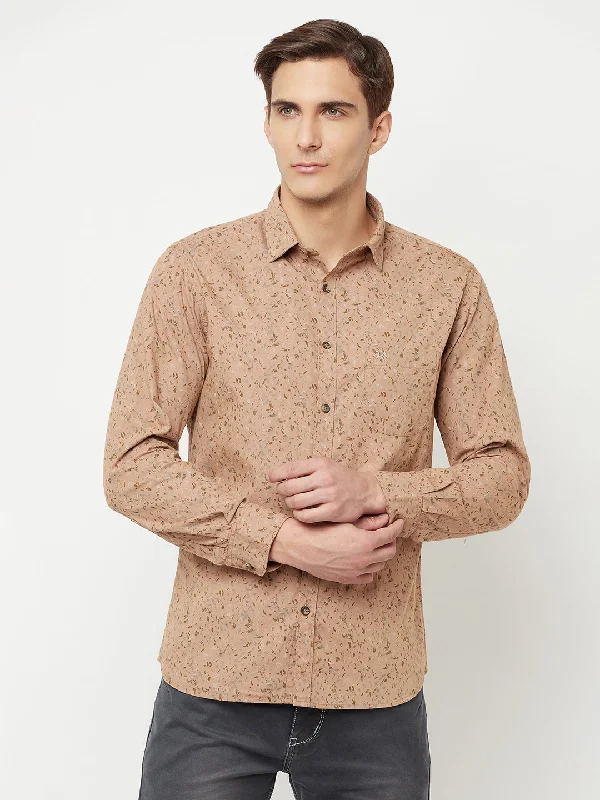 Men's wrinkle-free travel wear shirt-Men's Khaki Casual Floral Print Full Sleeve Shirt