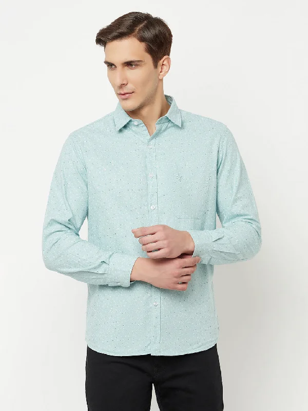 Men's antibacterial travel wear shirt-Men's Light Green Casual Ditsy Print Full Sleeve Shirt