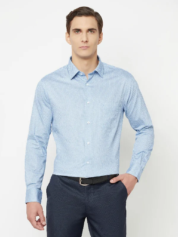 Men's comfortable office wear shirt-Men's Blue Formal Dot Print Full Sleeve Shirt