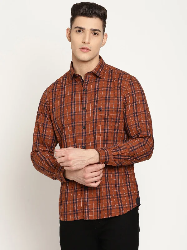 Men's gym-ready casual shirt-Men's Brown Casual Medium Checks Full Sleeve Shirt