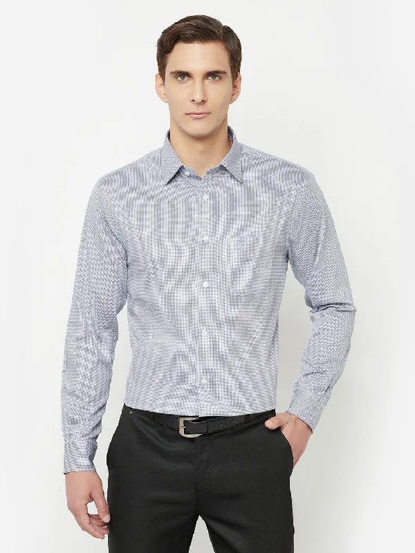 Men's adventure-ready gym wear shirt-Men's Grey Formal Dot Print Full Sleeve Shirt