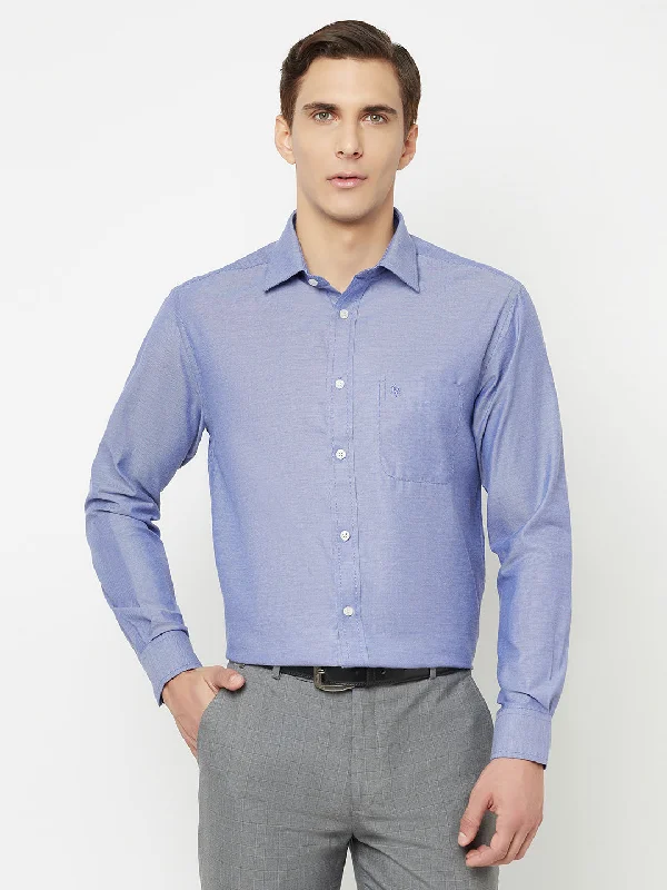 Men's gym performance casual wear shirt-Men's Ink Blue Formal Self Textured Full Sleeve Shirt