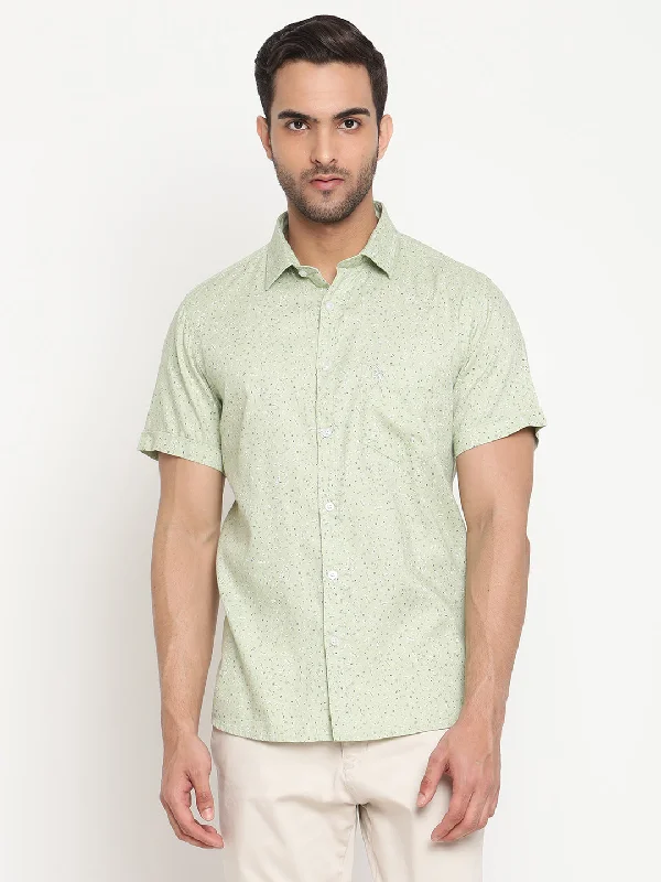 Men's pre-shrunk travel wear shirt-Men's Light Green Casual Ditsy Print Half Sleeve Shirt