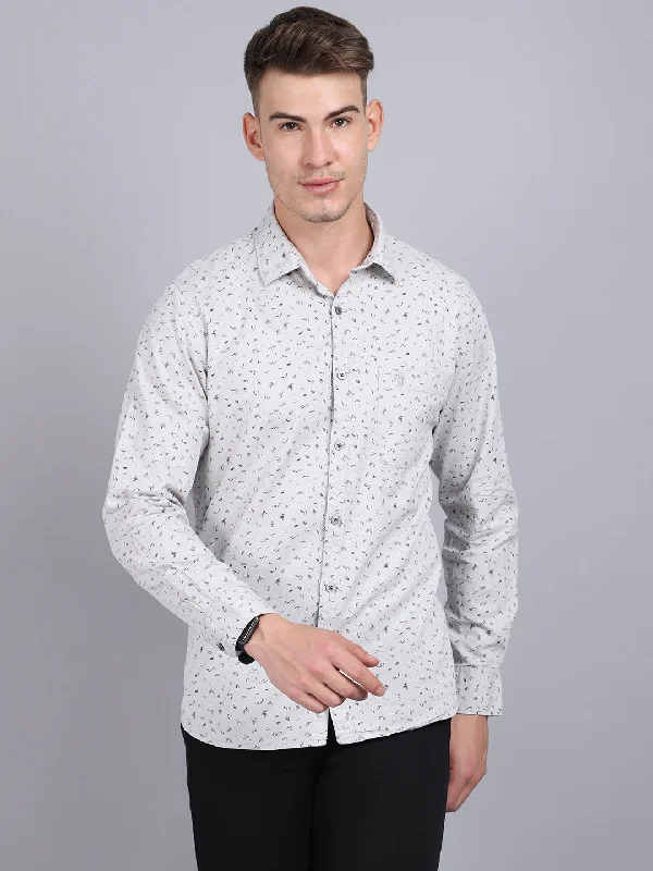 Men's ultra-comfortable gym wear shirt-Men's Light Grey Casual Floral Ditsy Print Full Sleeve Shirt