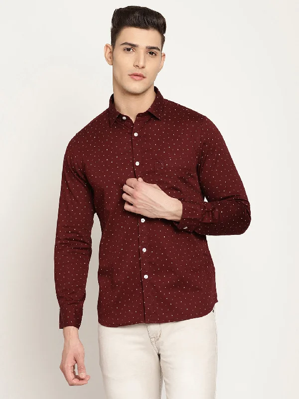 Men's fashionable office shirt-Men's Maroon Casual Ditsy Print Full Sleeve Shirt